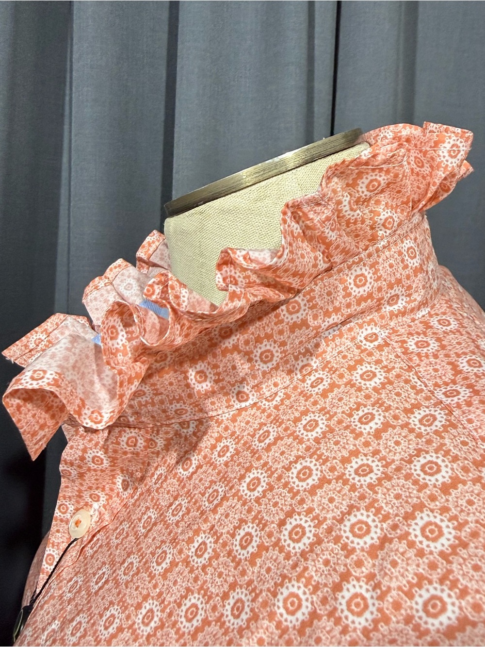 Women's Ruffled High-Neck Blouse - Coral Floral